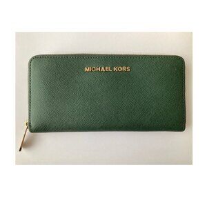 Michael Kors - Green Saffiano Leather Zip-Around Wallet
